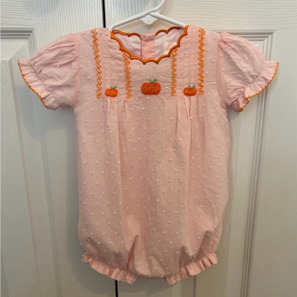 Cecil And Lou Other - Pink Baby Romper with Pumpkin Embroidery